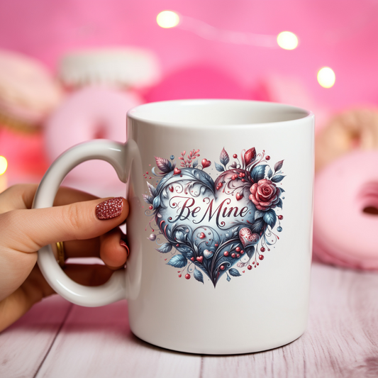 Be Mine Gothic Rose and Heart White Mug 11 oz or 15oz