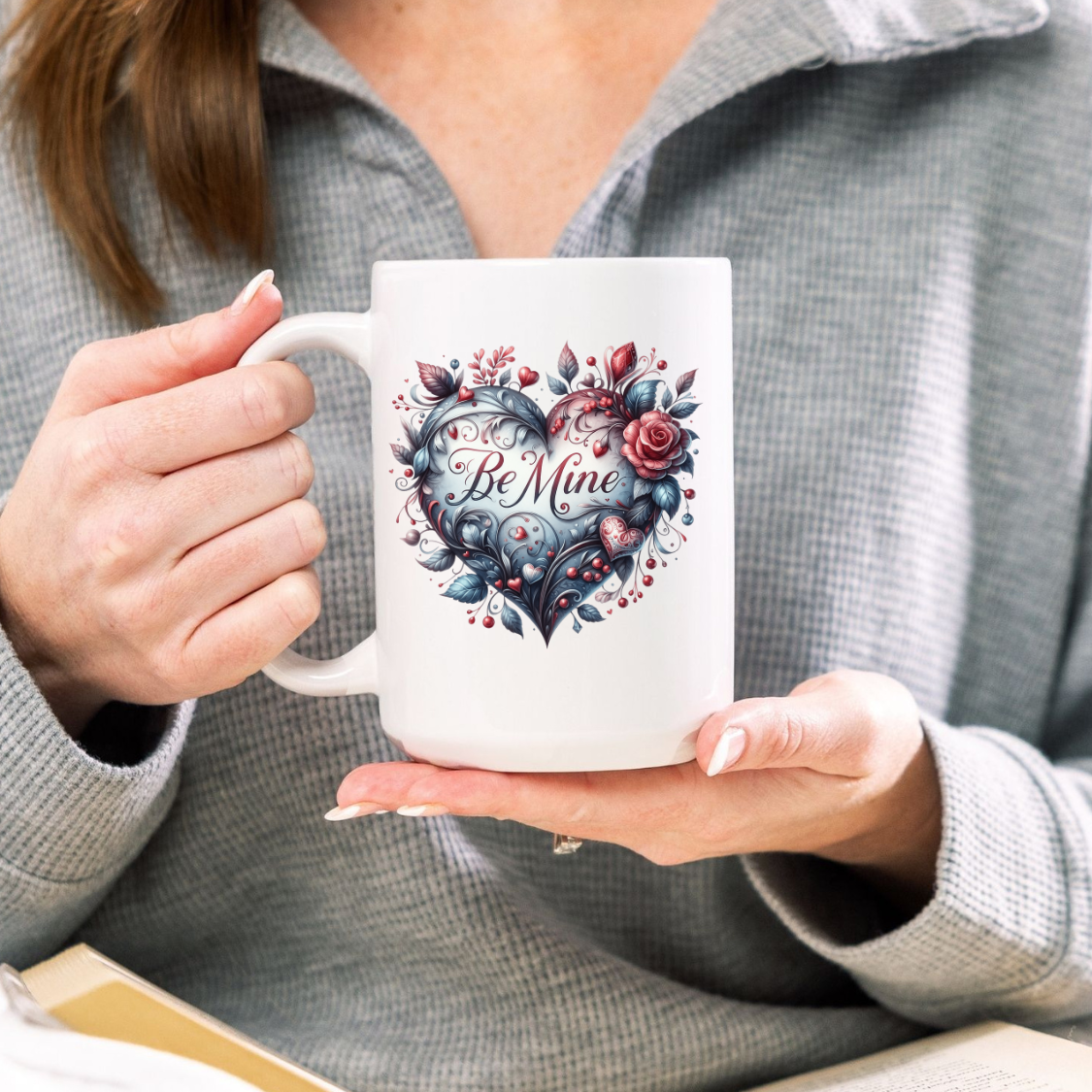 Be Mine Gothic Rose and Heart White Mug 11 oz or 15oz
