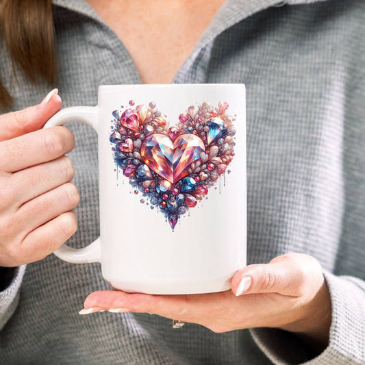 Bejeweled Cluster Bouquet Heart White Mug 11oz or 15oz