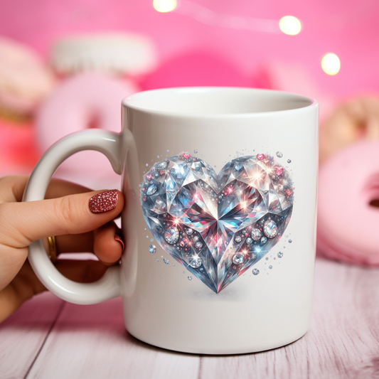 Bejeweled Diamond Heart White Mug 11 oz or 15oz