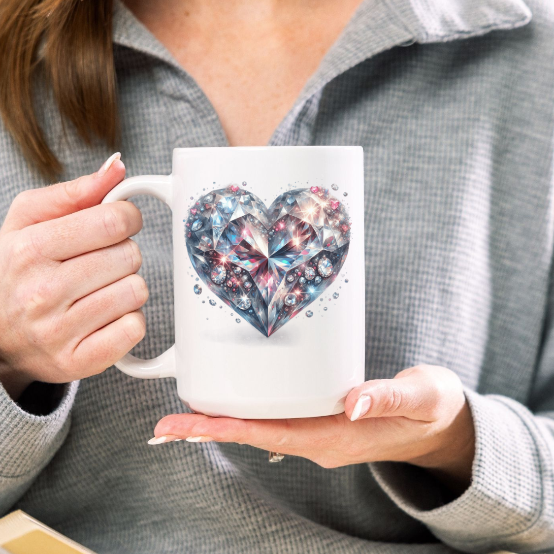 Bejeweled Diamond Heart White Mug 11 oz or 15oz
