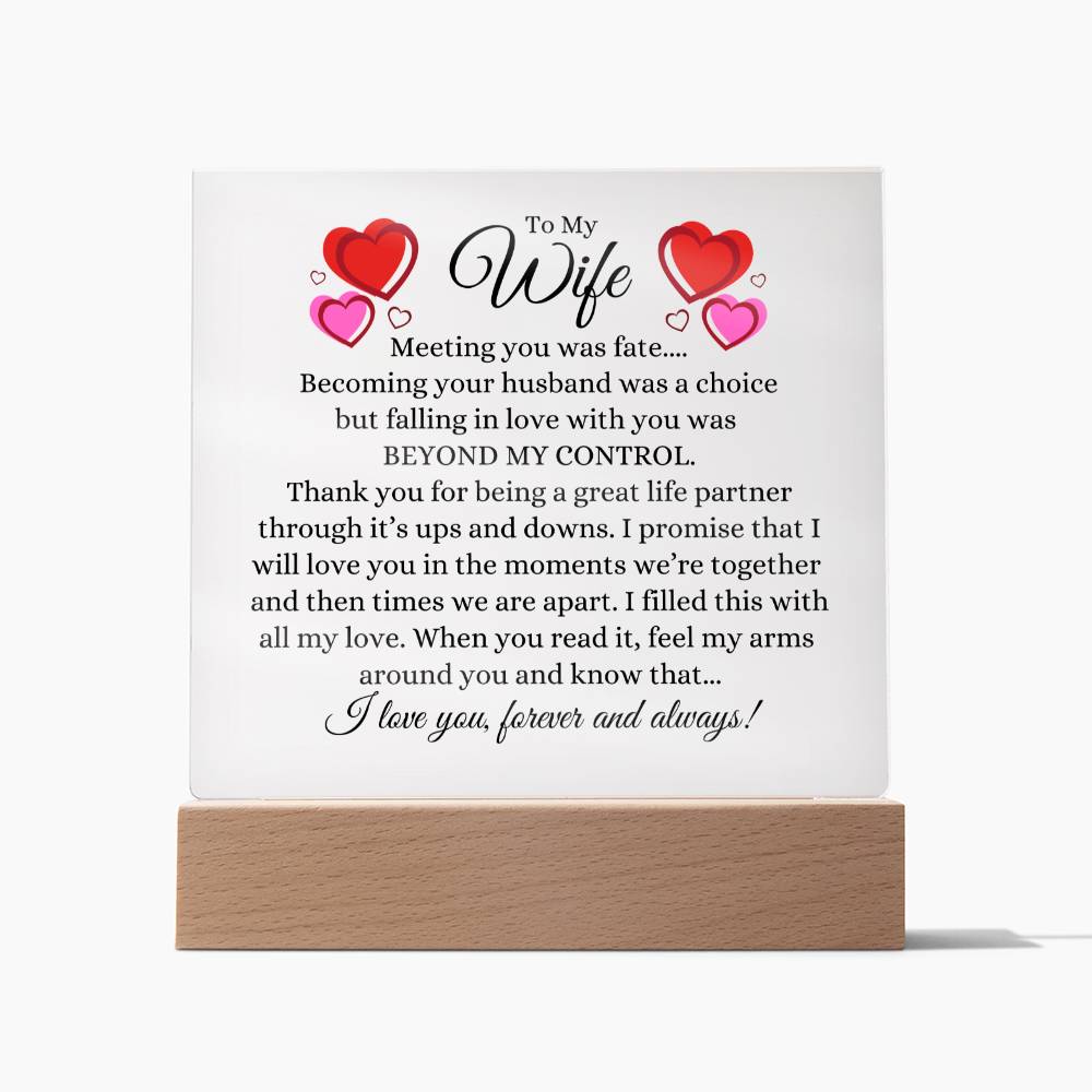 To My Wife  |  Meeting You Was Fate - Acrylic Square Plaque
